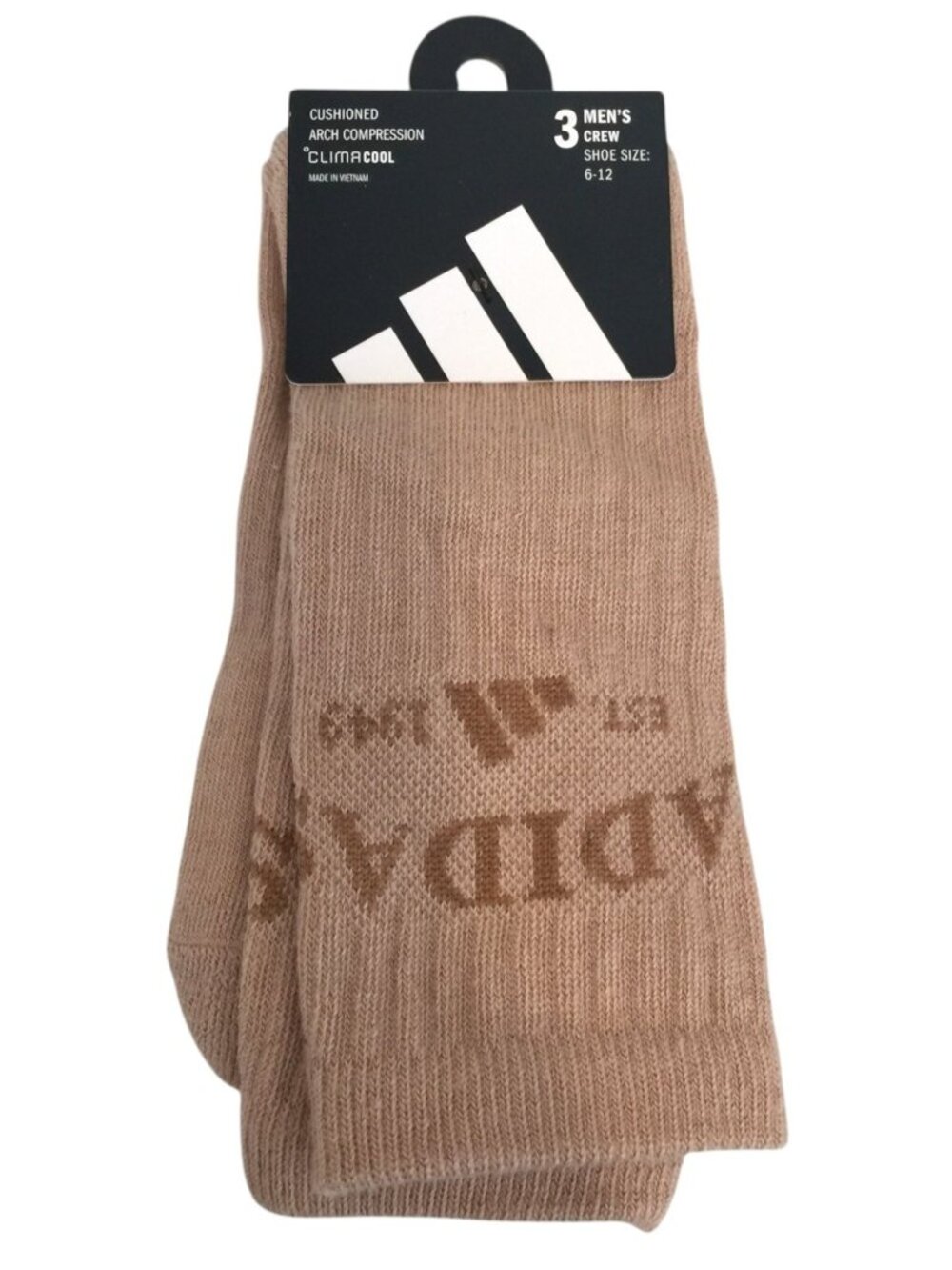 adidas Black Tan White Men's 6-12 Crew Socks Climacool Cushioned Arch Compressio